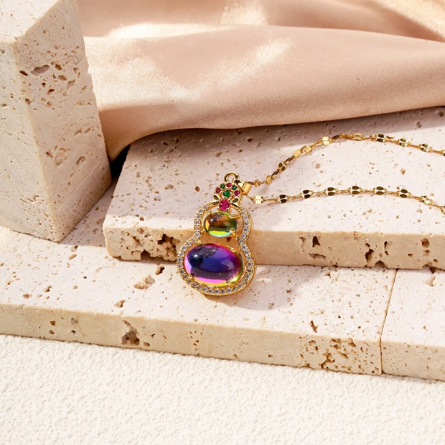 colorful cat's eye stone gourd necklace