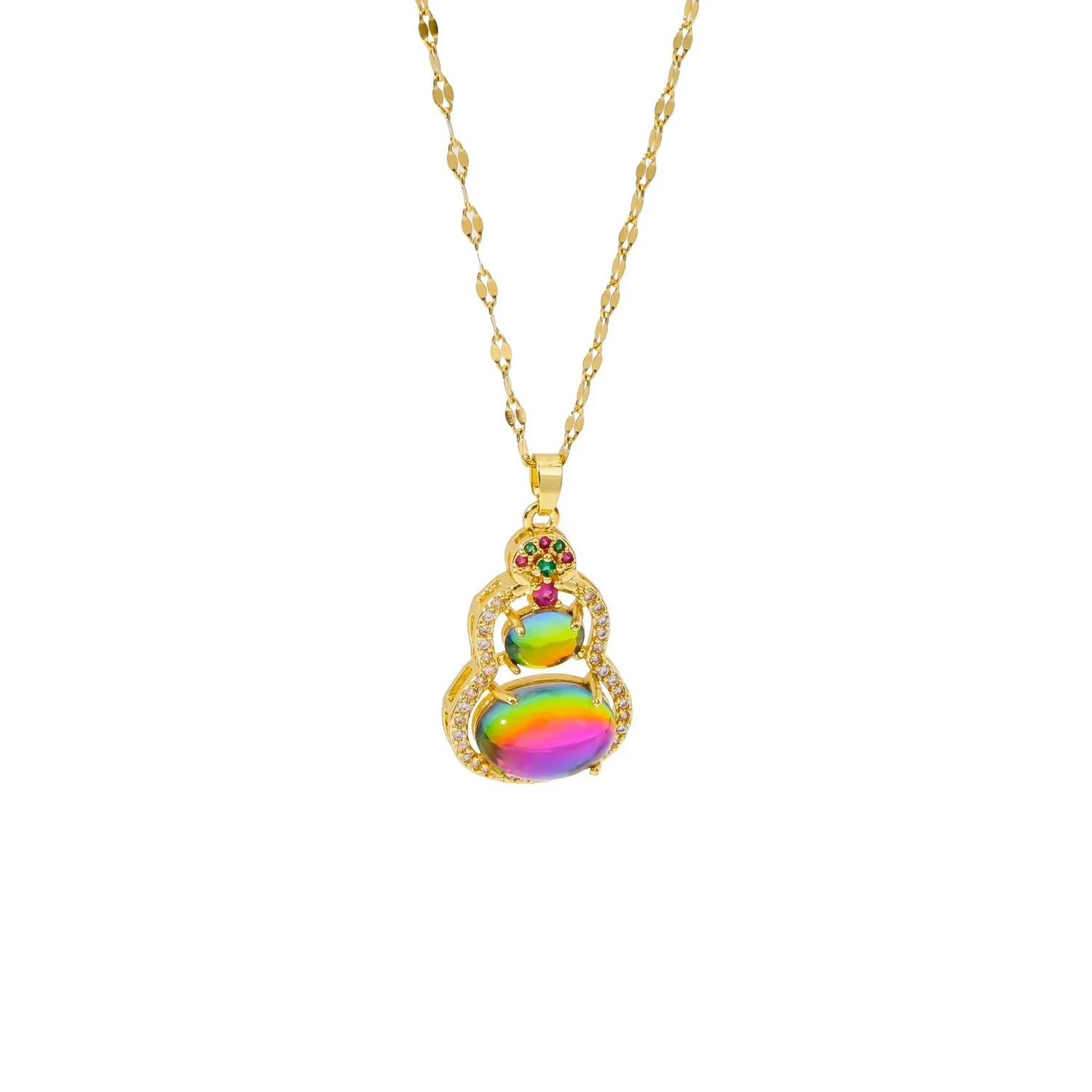 colorful cat's eye stone gourd necklace