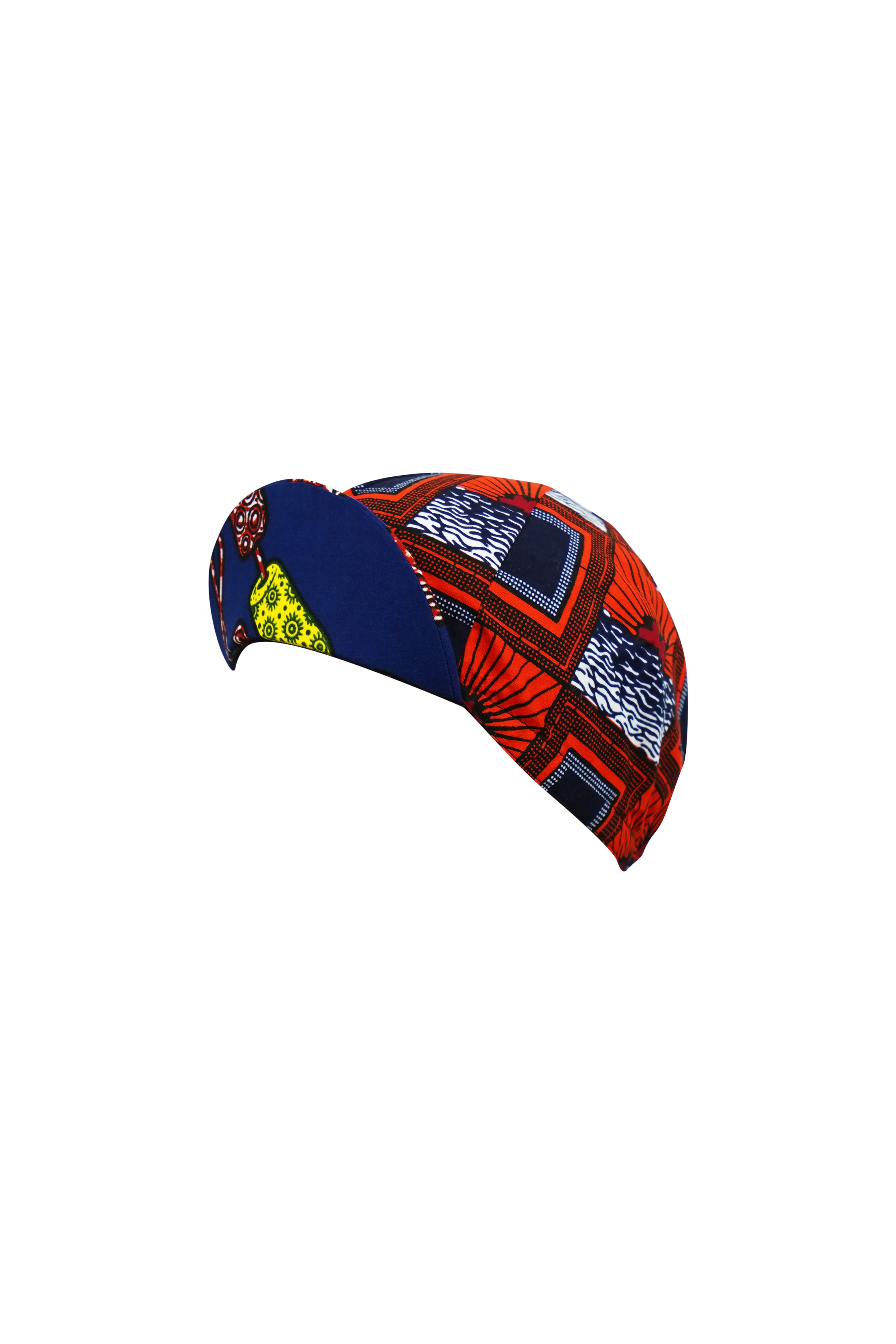 Colorful cycling cap - Red Blue and Yellow African Ankara Wax Cotton Print - 9