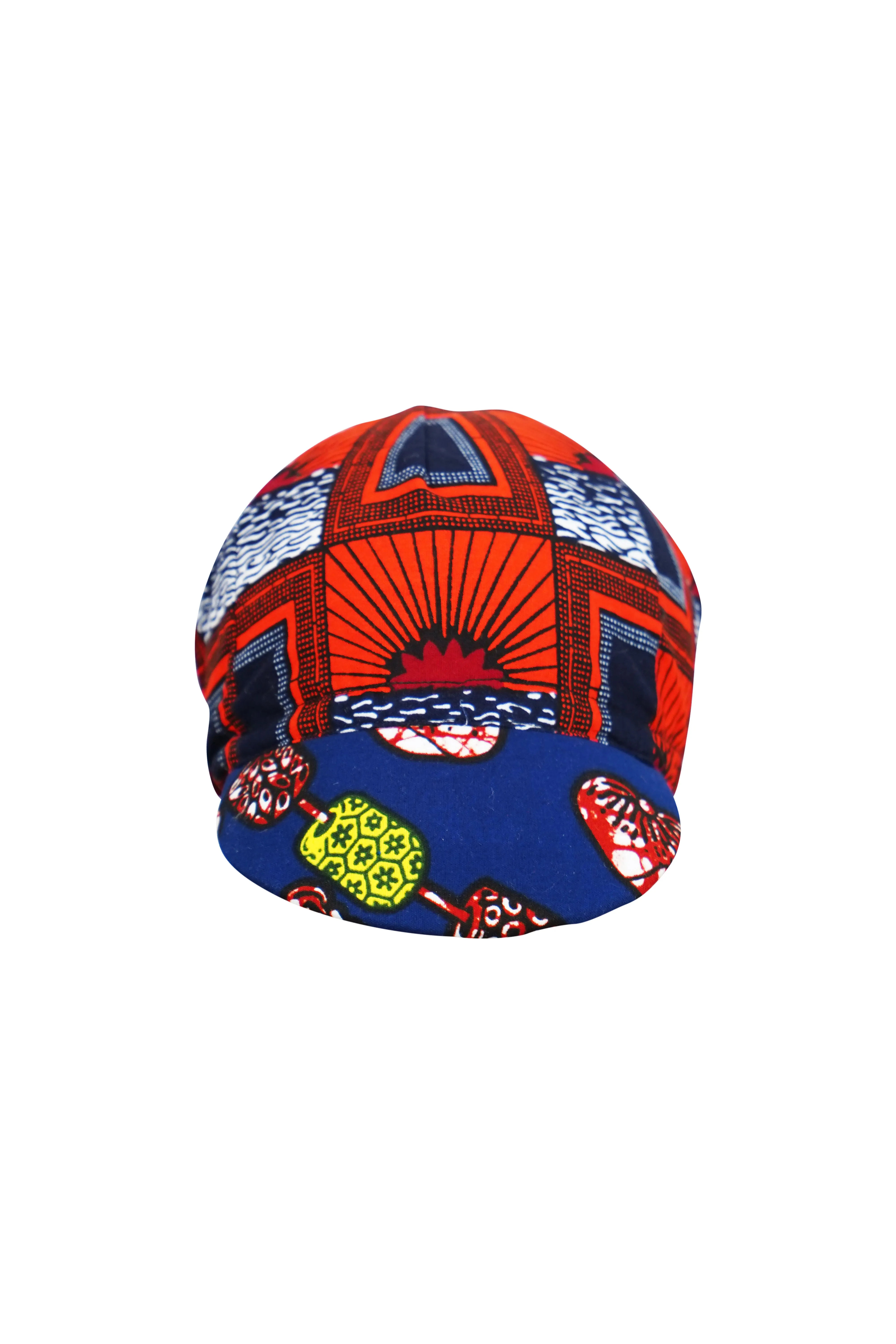 Colorful cycling cap - Red Blue and Yellow African Ankara Wax Cotton Print - 9