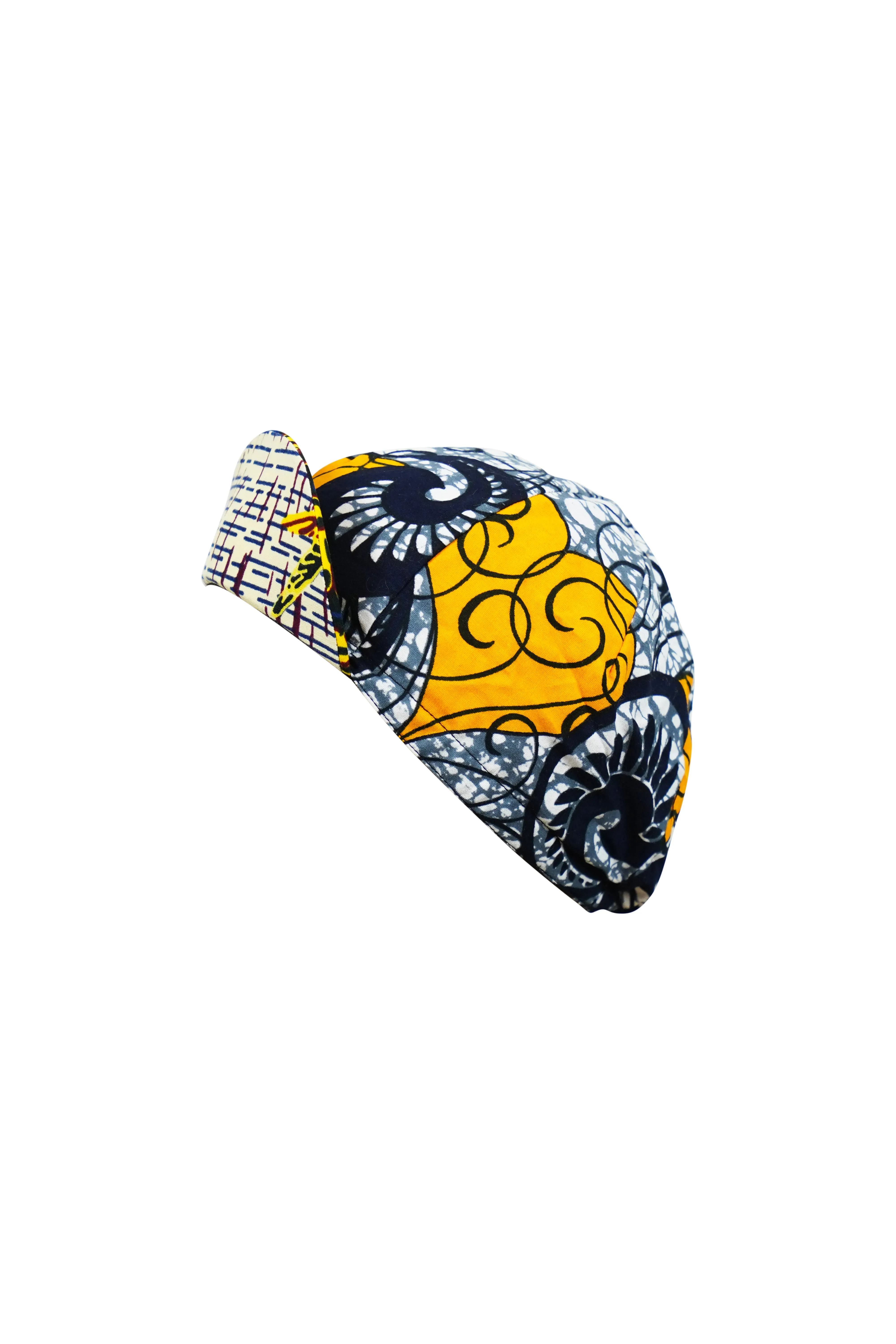 Colorful cycling cap - Red Grey and Yellow African Ankara Wax Cotton Print - 8