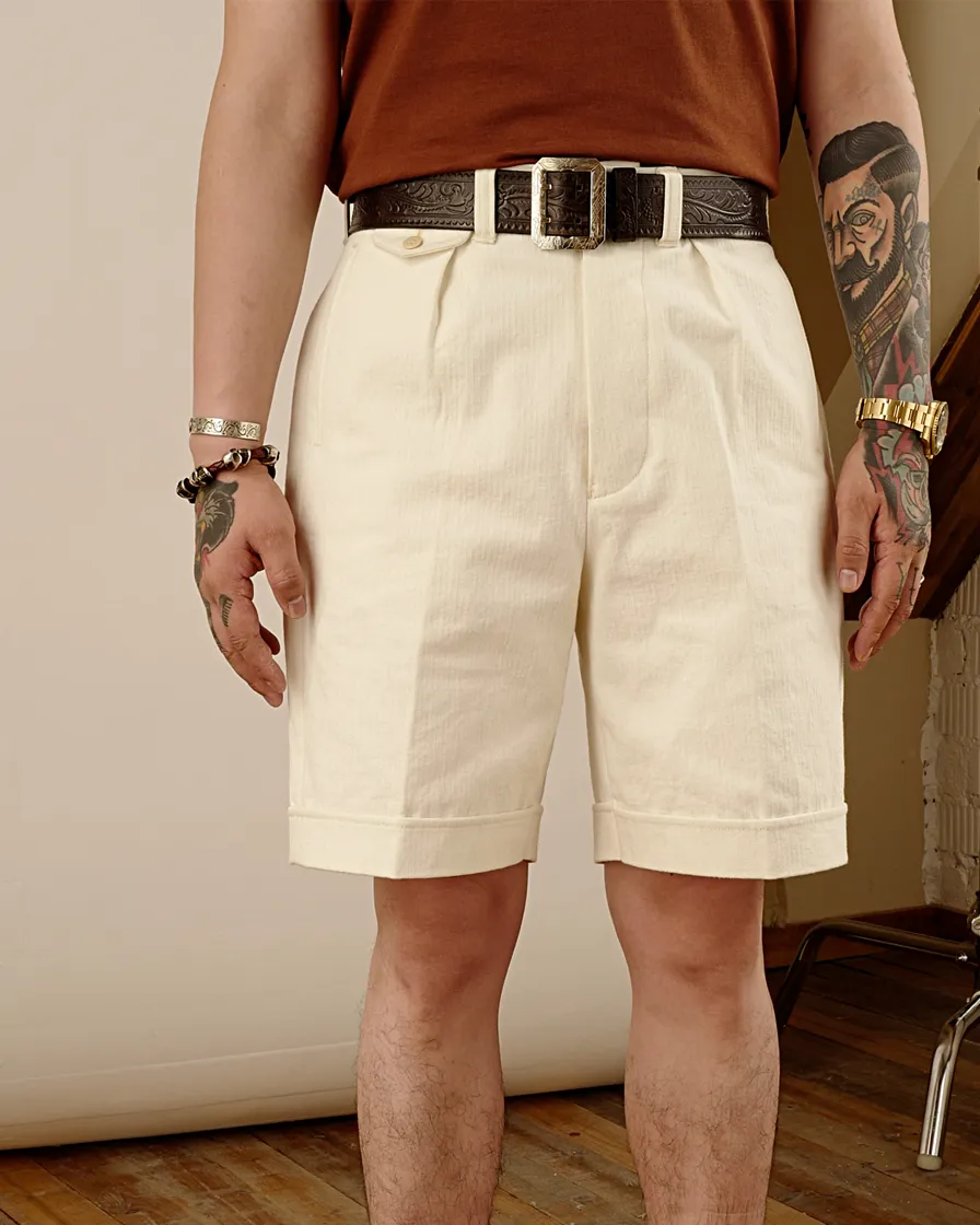 Commander Pleated White Shorts