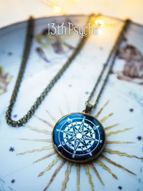 Compass pendant necklace, Illustrated cameo necklace