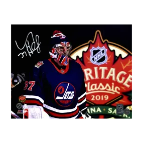 Connor Hellebuyck Winnipeg Jets Autographed Heritage Classic 11x14 Photo - Fan Cave COA