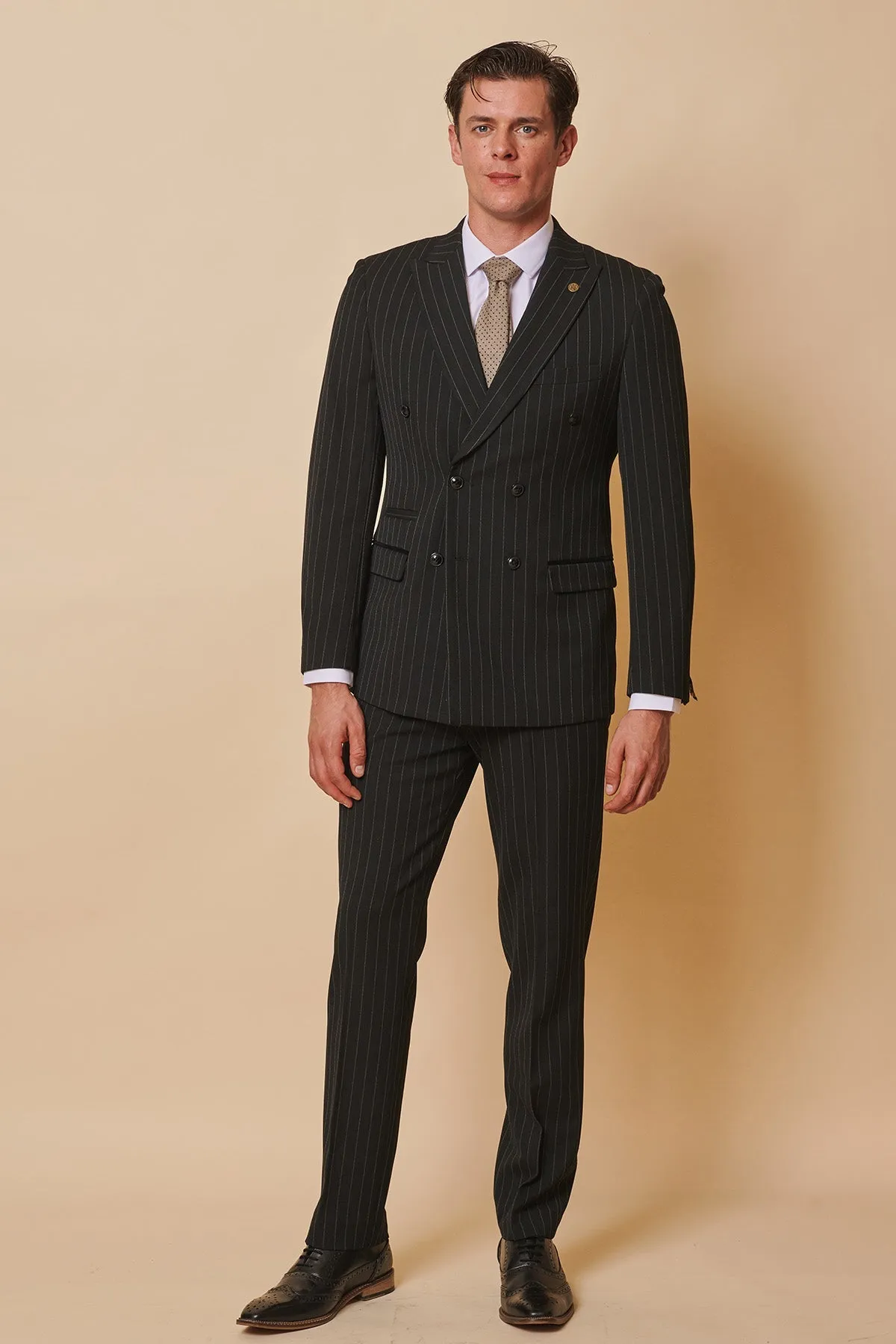 Coronation Street's Mason Radcliffe (Luca Toolan) In ROCCO Black Pinstripe Double Breasted Two Piece Suit