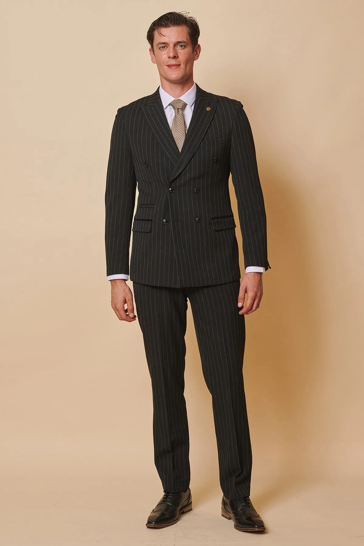 Coronation Street's Mason Radcliffe (Luca Toolan) In ROCCO Black Pinstripe Double Breasted Two Piece Suit