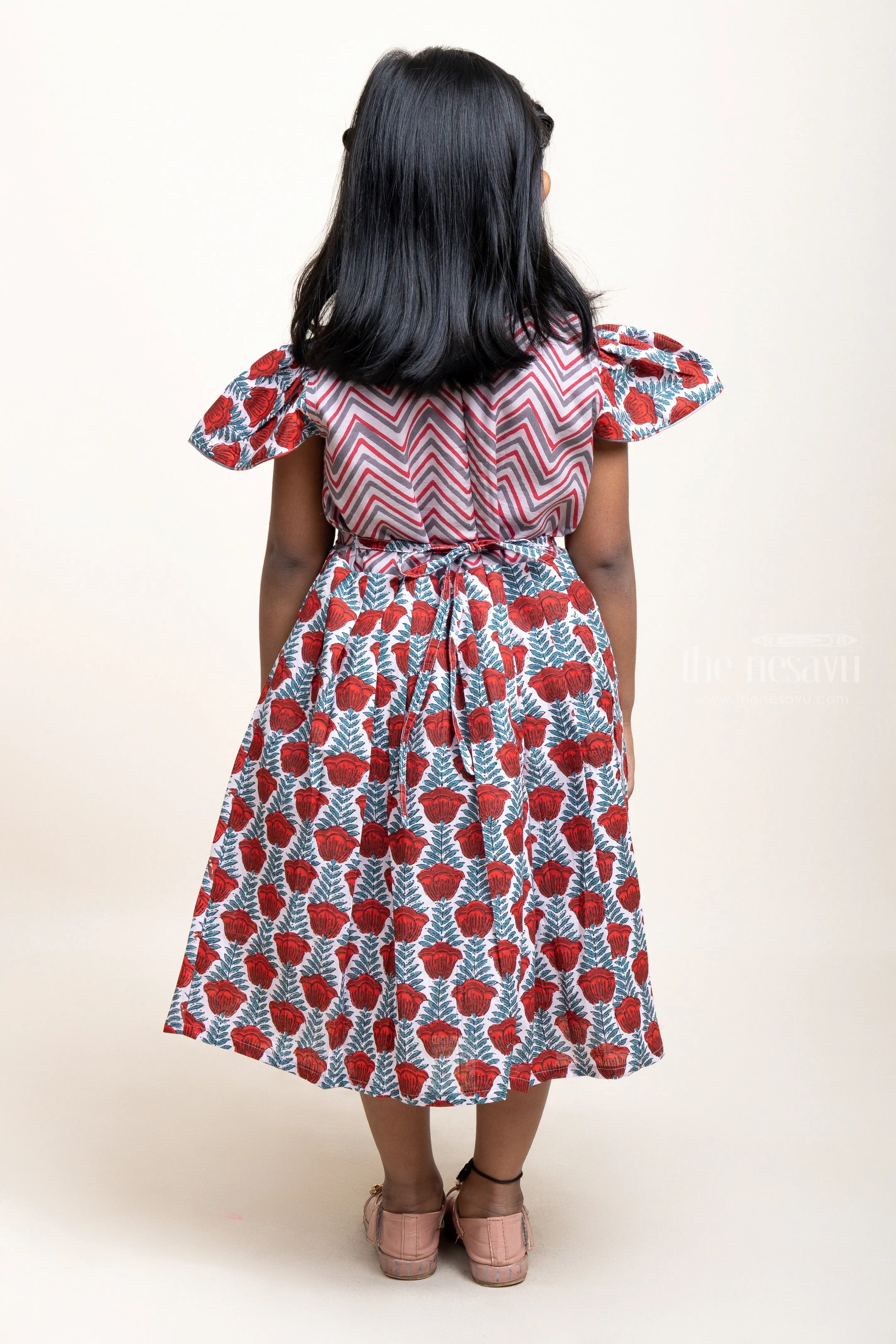 Cotton Frock For Girls With Ikkat And Mughal Floral Prints