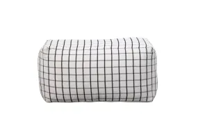 Creative Co-op Cream with Black Grid Design Cotton Blend Pouf