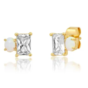 CZ And Opal Simple Stud Earrings