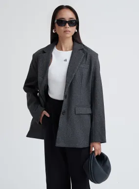 Dark Grey Textured Wool Blazer - Ellea