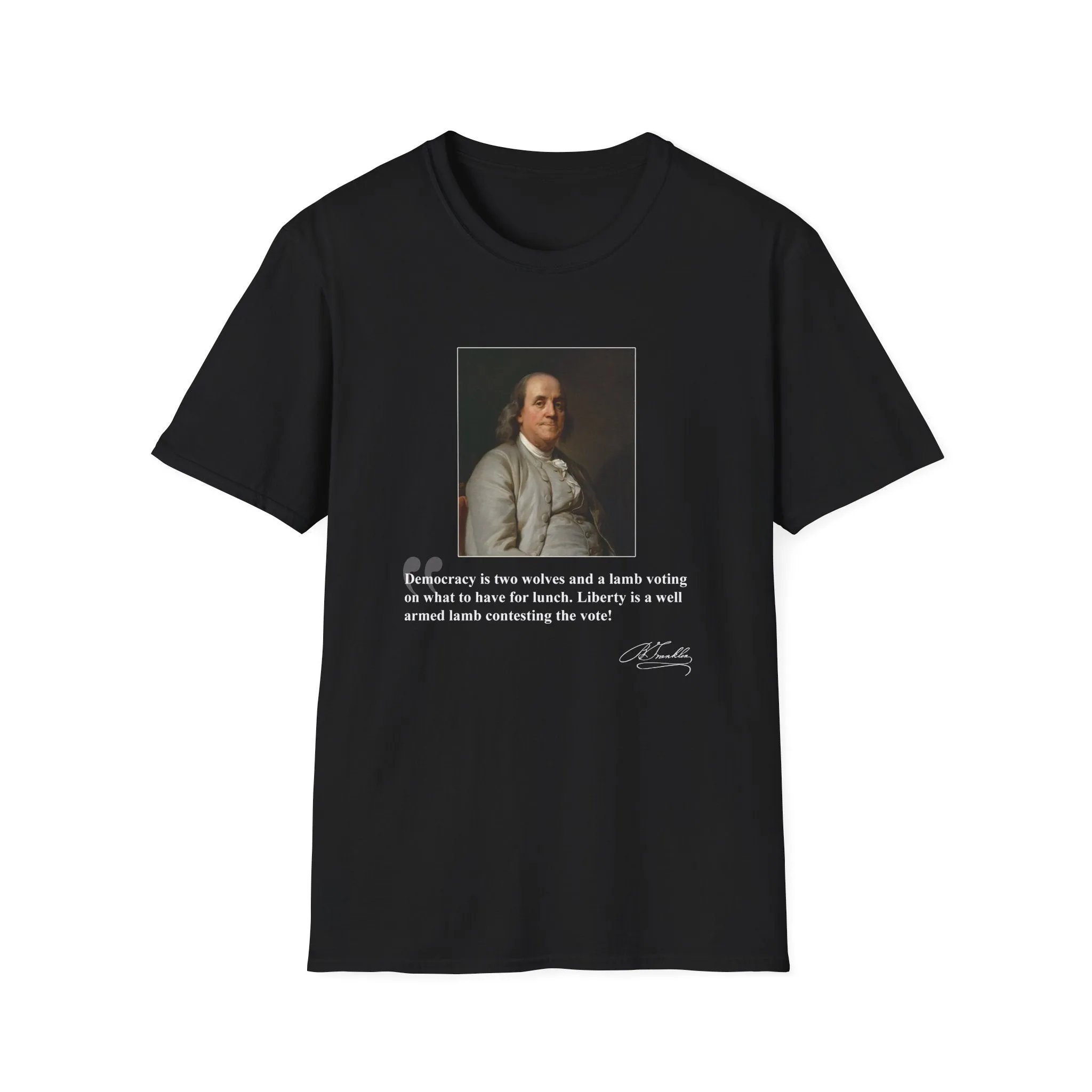 Democracy is Two Wolves and a Lamb-Benjamin Franklin, Men's Lightweight Fashion Tee