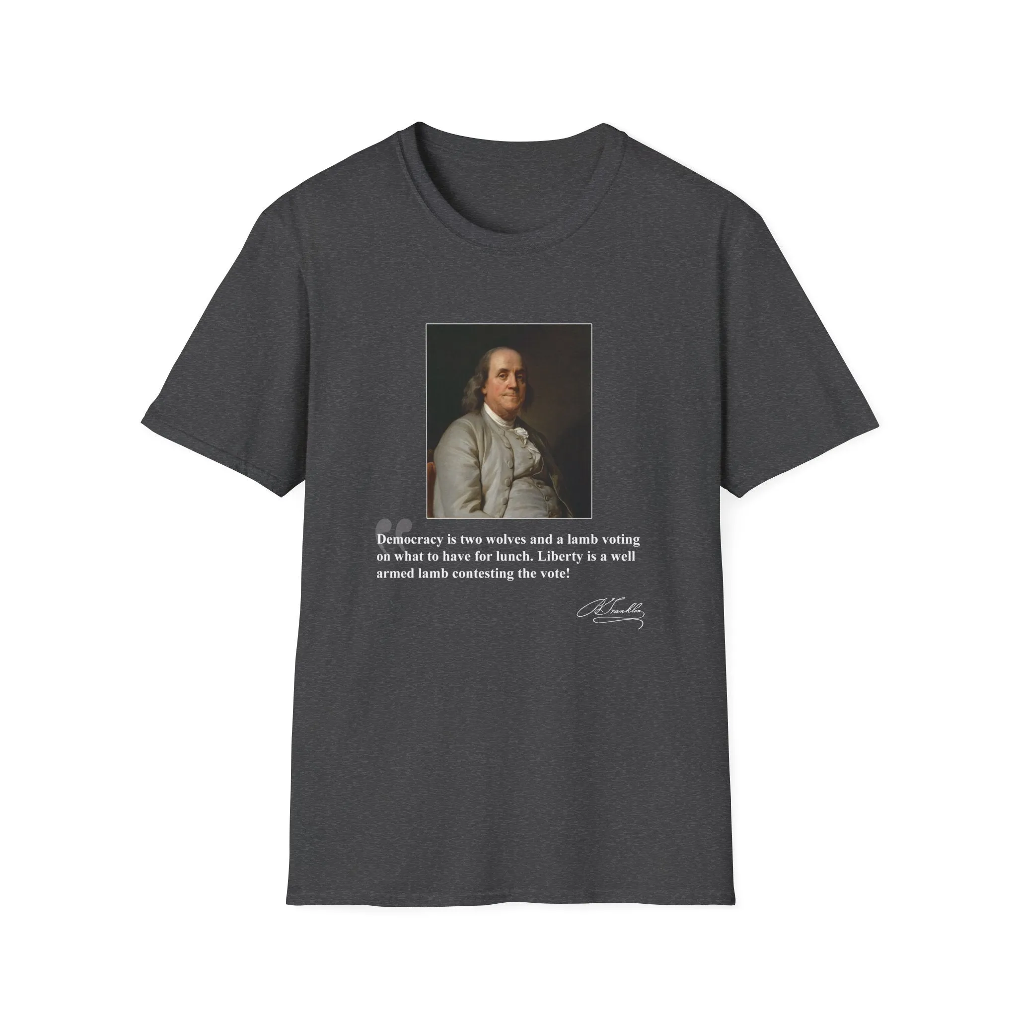 Democracy is Two Wolves and a Lamb-Benjamin Franklin, Men's Lightweight Fashion Tee