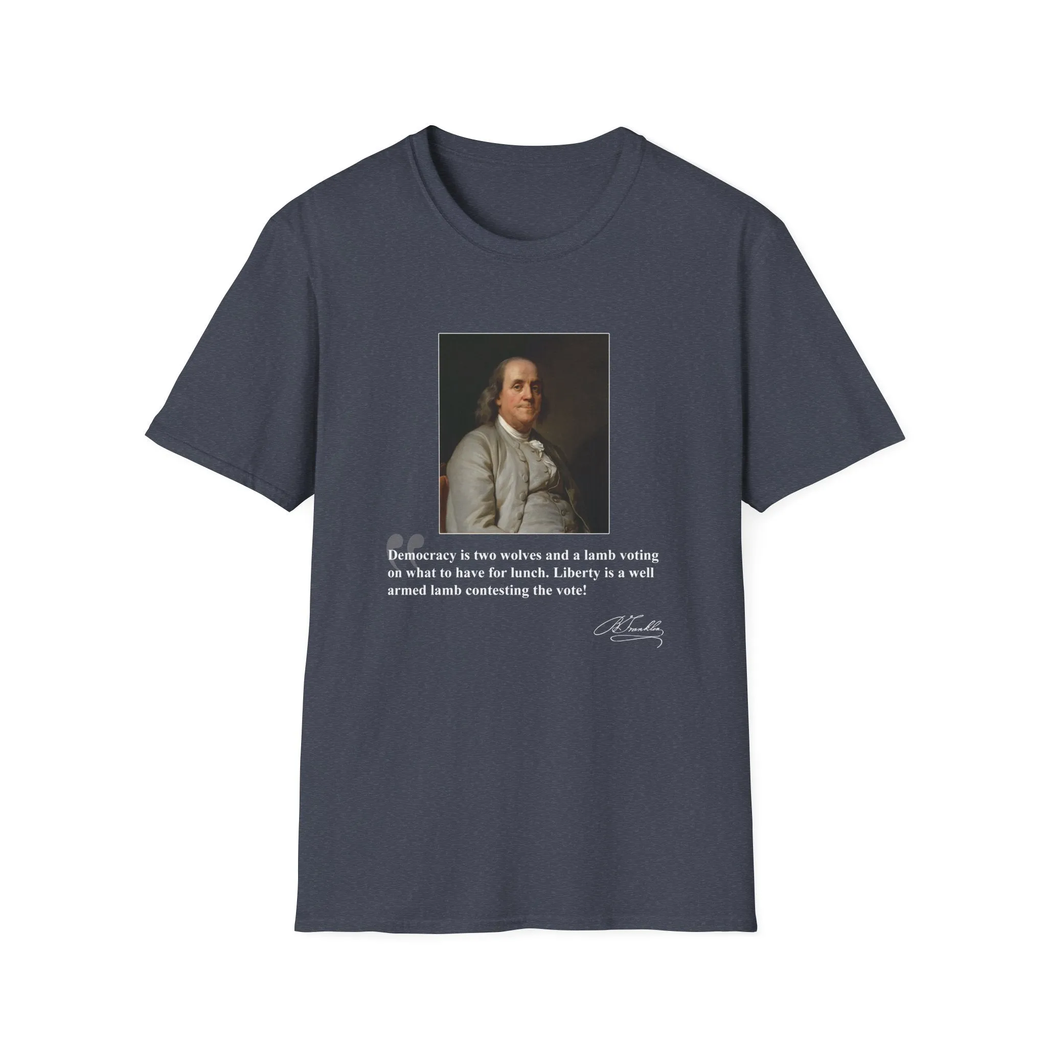 Democracy is Two Wolves and a Lamb-Benjamin Franklin, Men's Lightweight Fashion Tee