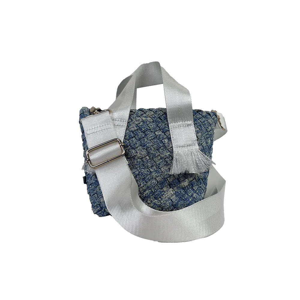 Dora Small Woven Denim Tote w/ Crossbody Strap