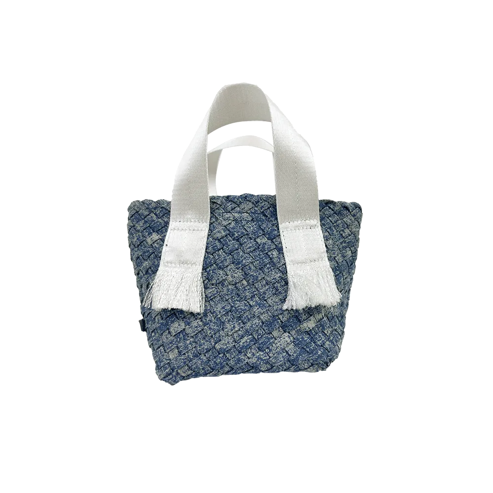 Dora Small Woven Denim Tote w/ Crossbody Strap