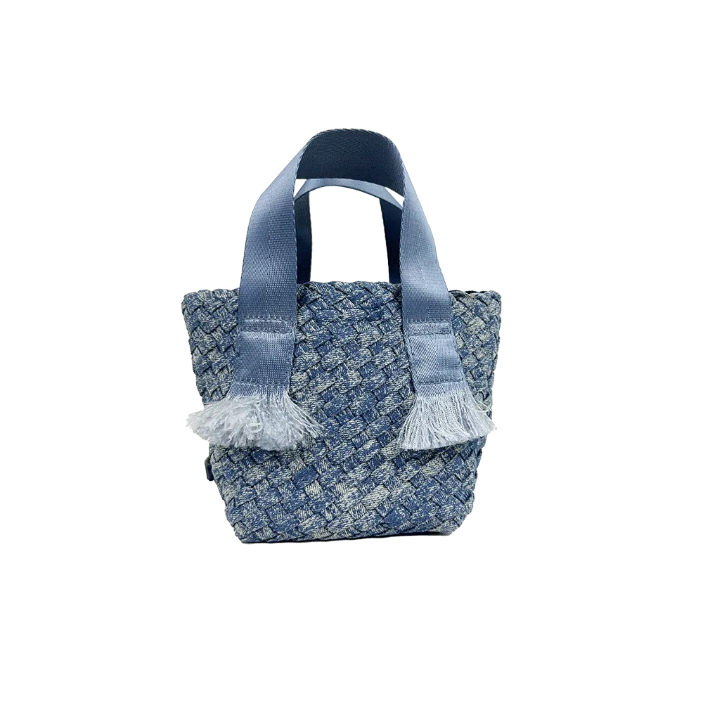 Dora Small Woven Denim Tote w/ Crossbody Strap