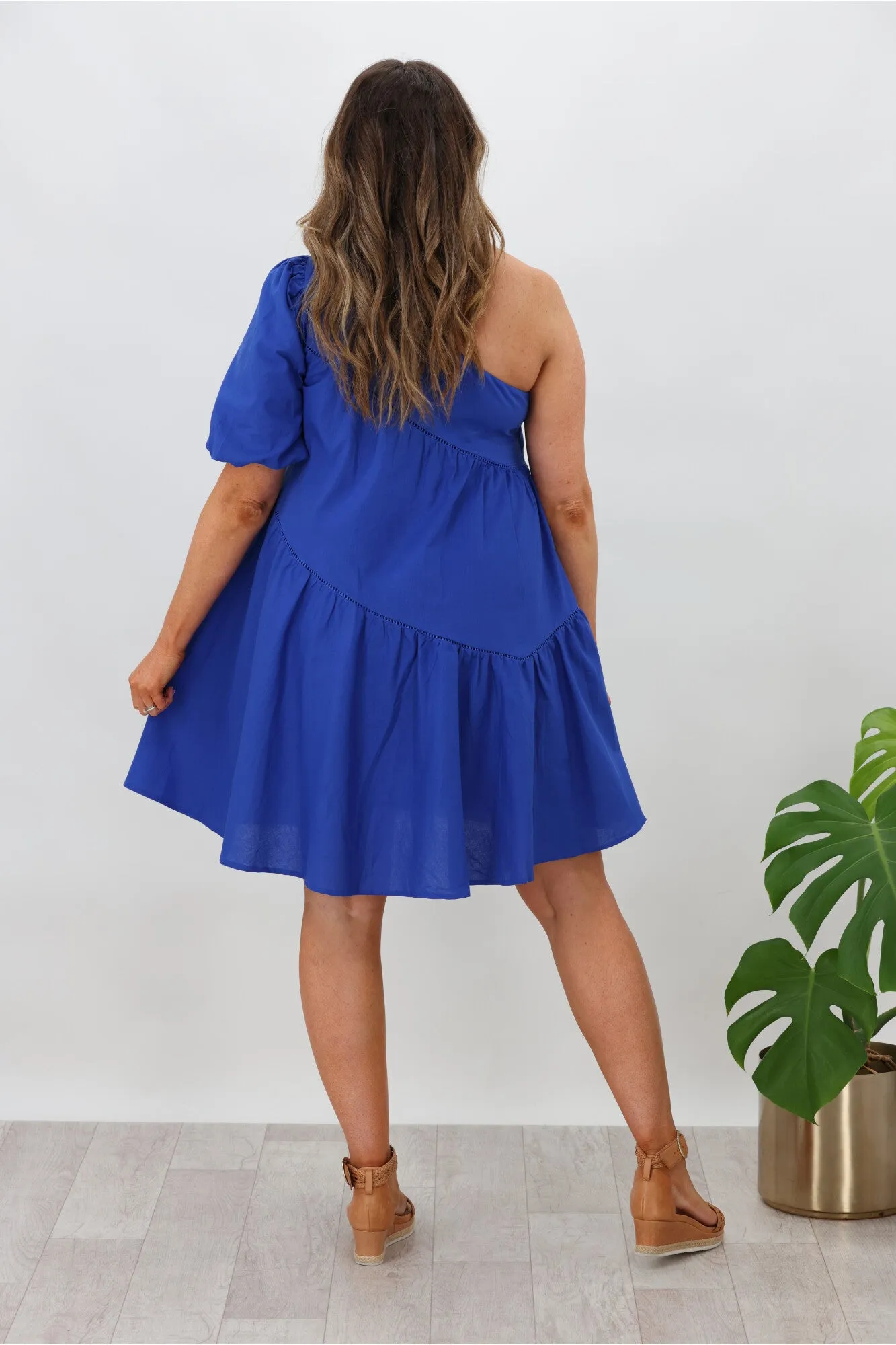 Ebby & I Sally One Shoulder Dress  Blue