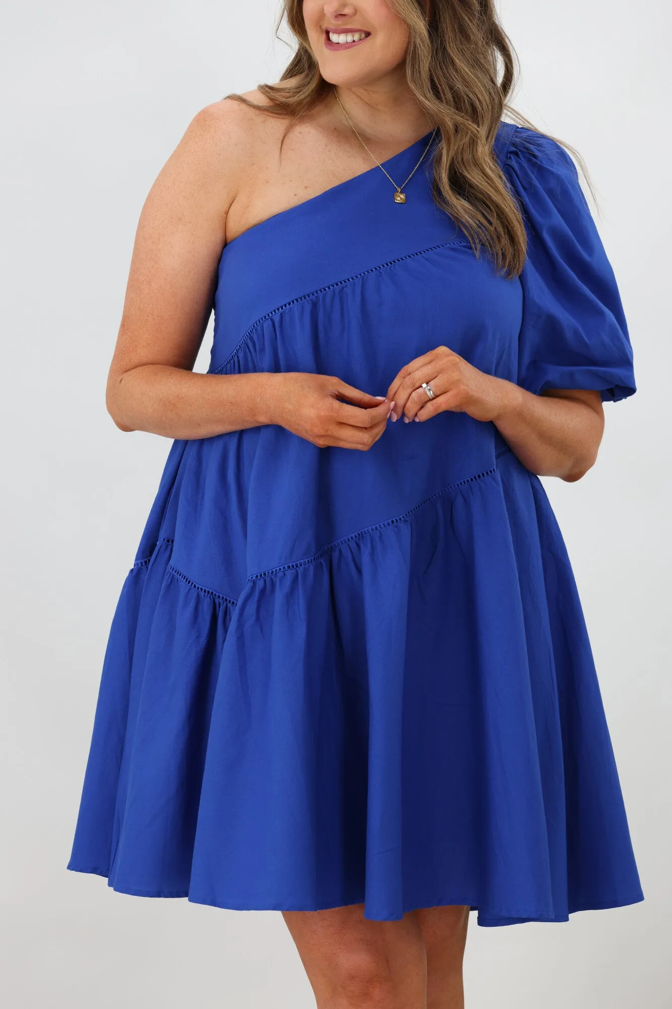 Ebby & I Sally One Shoulder Dress  Blue