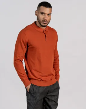 ESSENTIAL LONG SLEEVE KNITTED POLO TOP - ORANGE