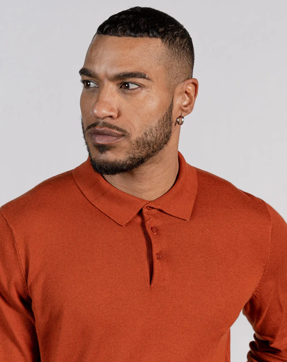 ESSENTIAL LONG SLEEVE KNITTED POLO TOP - ORANGE