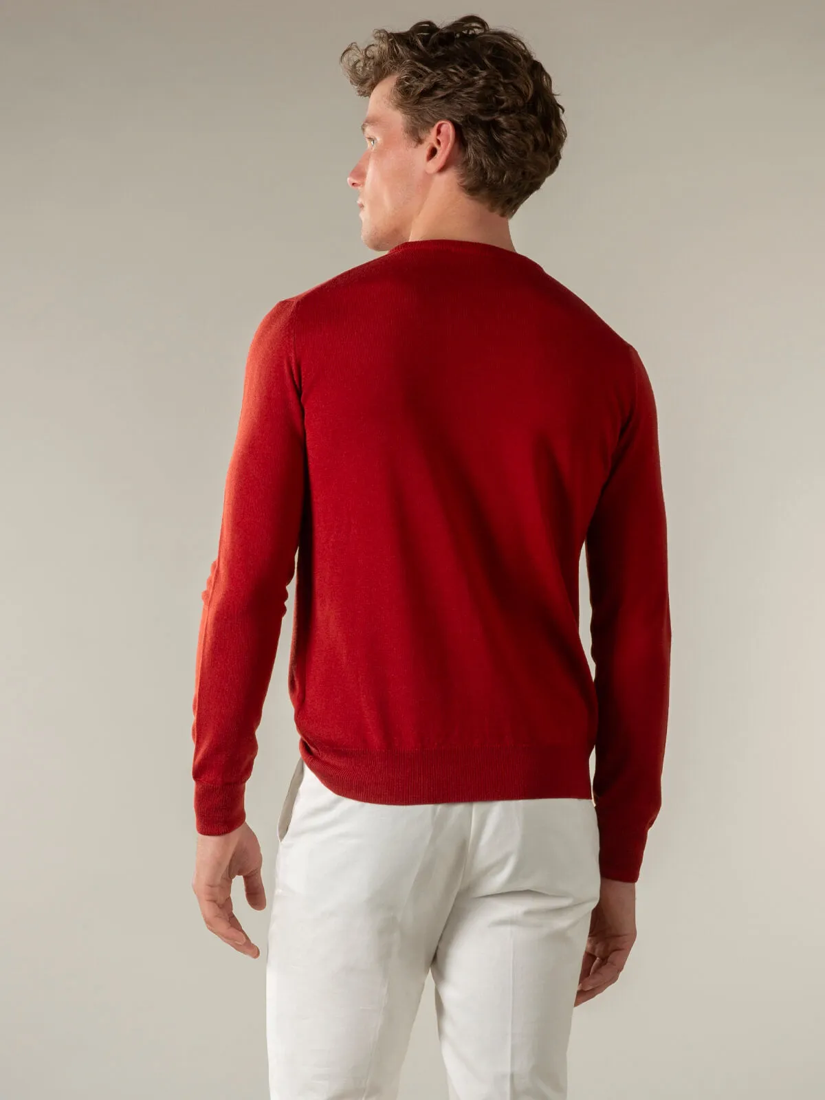 Extrafine Merino Crew Neck Sweater Burnt Sienna