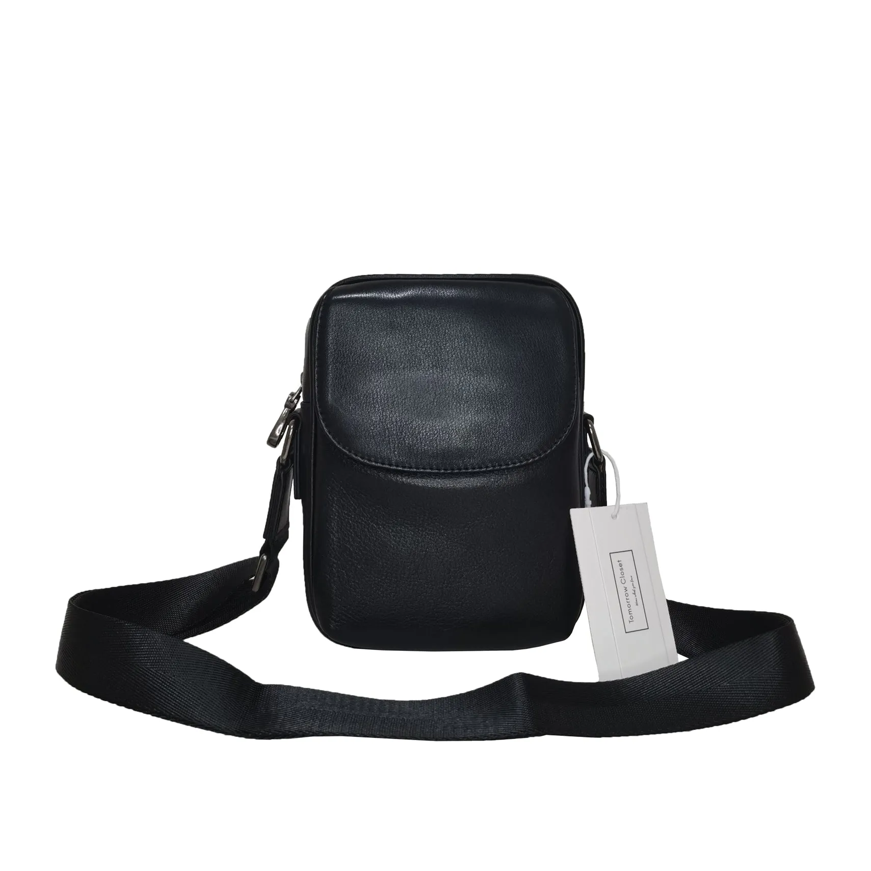 Flap design unisex genuine cowhide leather sling bag