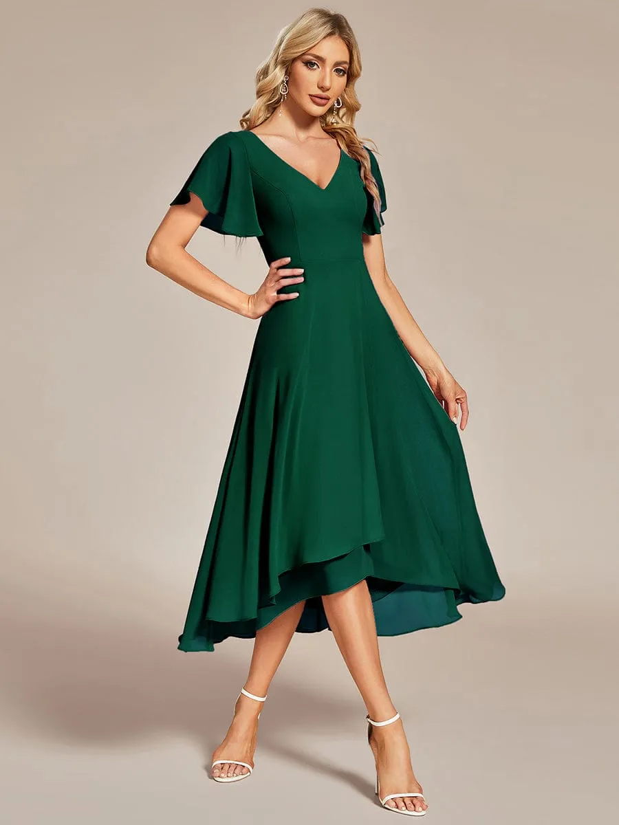 Flowing Chiffon V-Neck Ruffle Sleeves Bridesmaid Dress