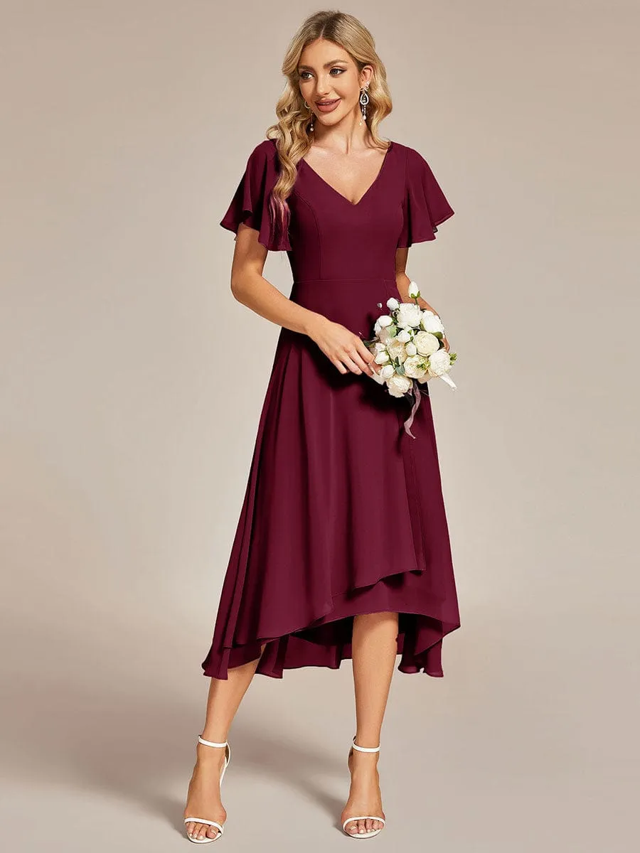 Flowing Chiffon V-Neck Ruffle Sleeves Bridesmaid Dress