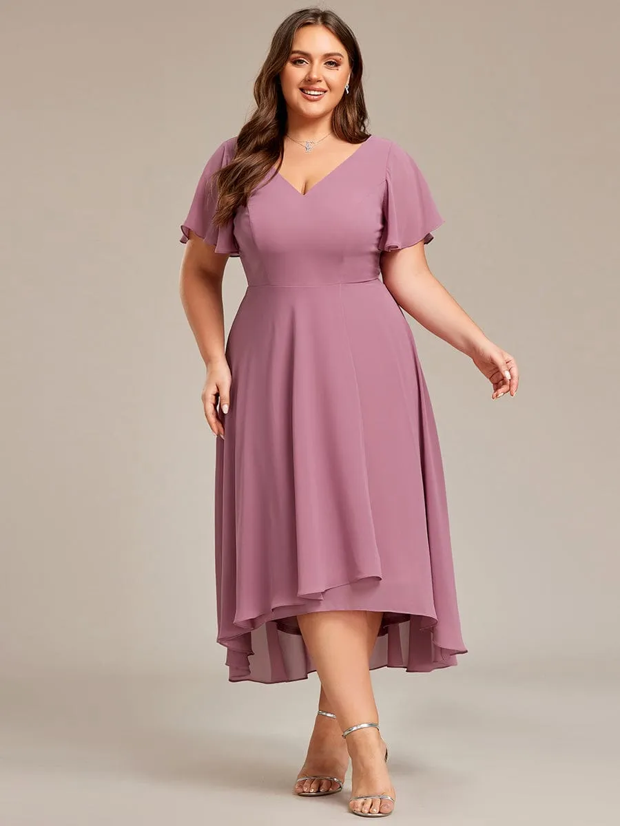 Flowing Chiffon V-Neck Ruffle Sleeves Bridesmaid Dress