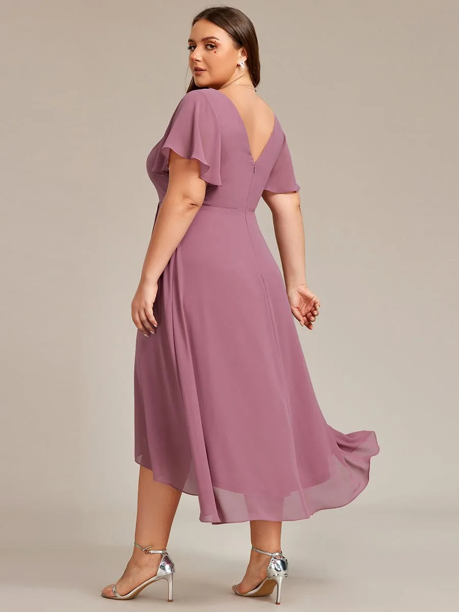 Flowing Chiffon V-Neck Ruffle Sleeves Bridesmaid Dress