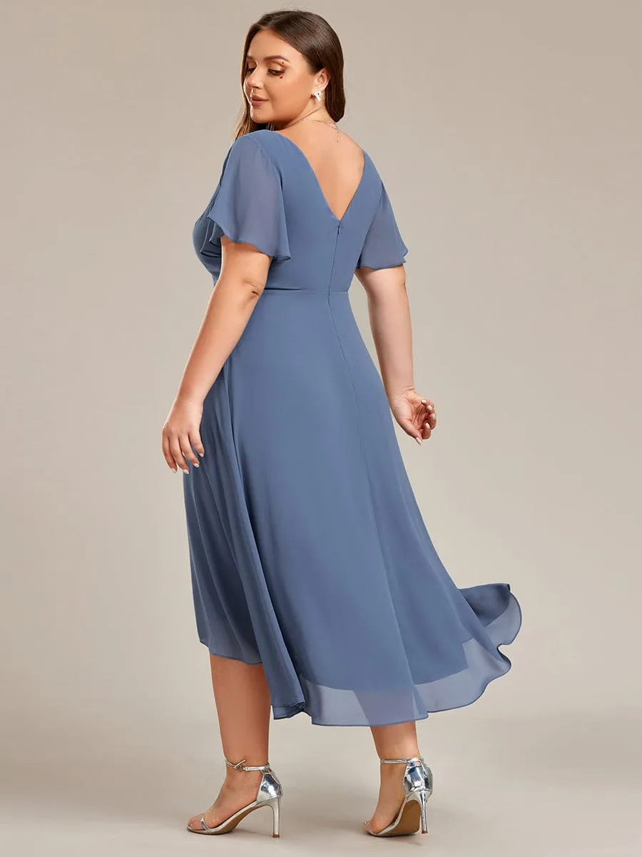 Flowing Chiffon V-Neck Ruffle Sleeves Bridesmaid Dress