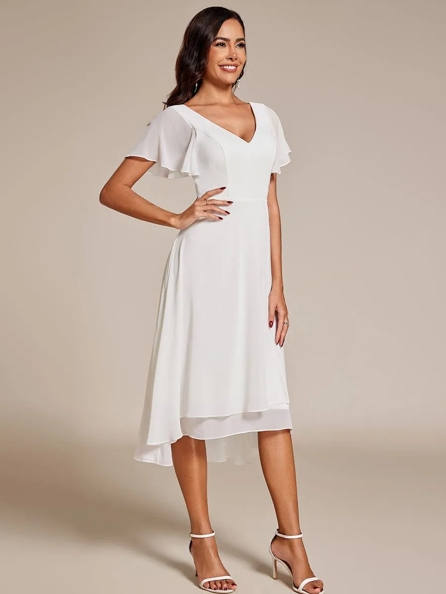 Flowing Chiffon V-Neck Ruffle Sleeves Bridesmaid Dress