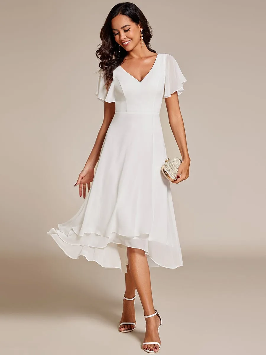 Flowing Chiffon V-Neck Ruffle Sleeves Bridesmaid Dress