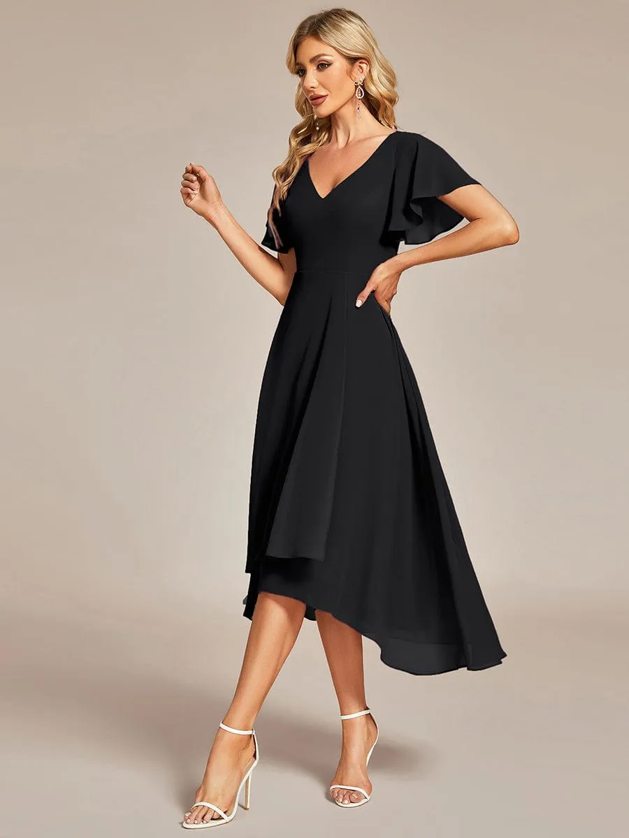 Flowing Chiffon V-Neck Ruffle Sleeves Bridesmaid Dress