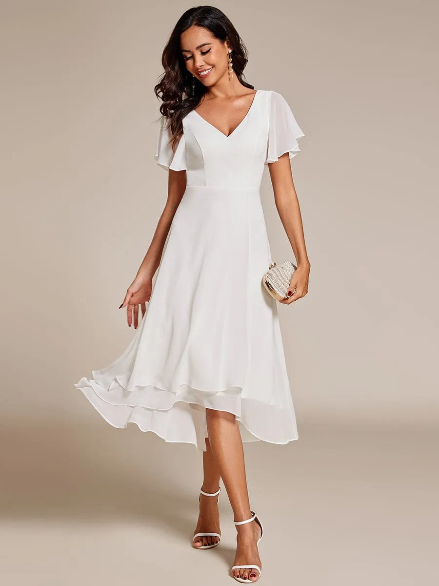 Flowing Chiffon V-Neck Ruffle Sleeves Bridesmaid Dress