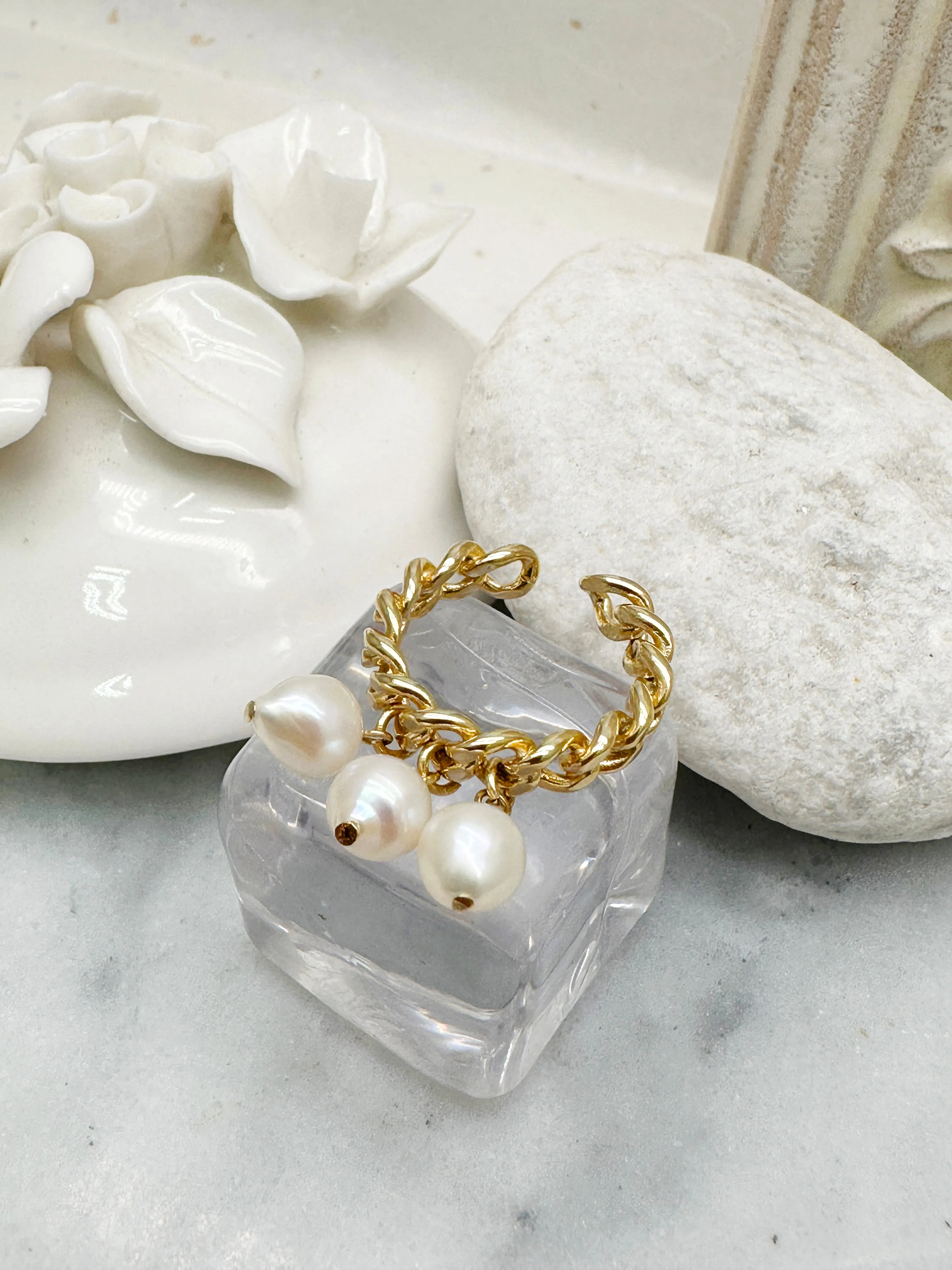 Freshwater Pearls Drops Adjustable Ring LR010