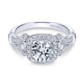 Gabriel & Co. Delilah Halo Victorian Engagement Ring Semi-Mounting in 14K White Gold