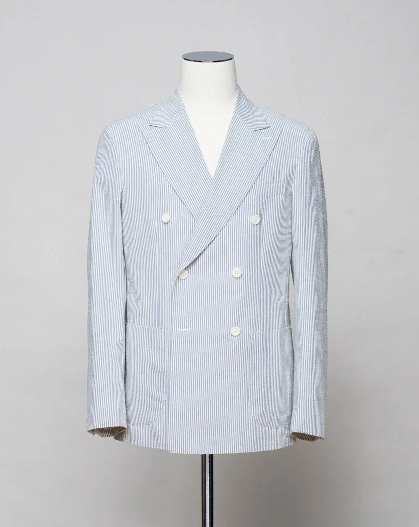 Gaiola Double-Breasted Seersucker Jacket / Light Blue