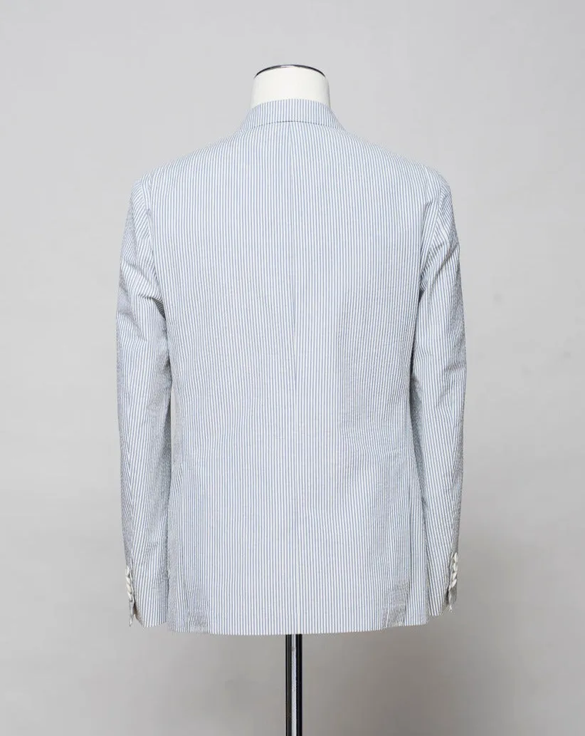 Gaiola Double-Breasted Seersucker Jacket / Light Blue