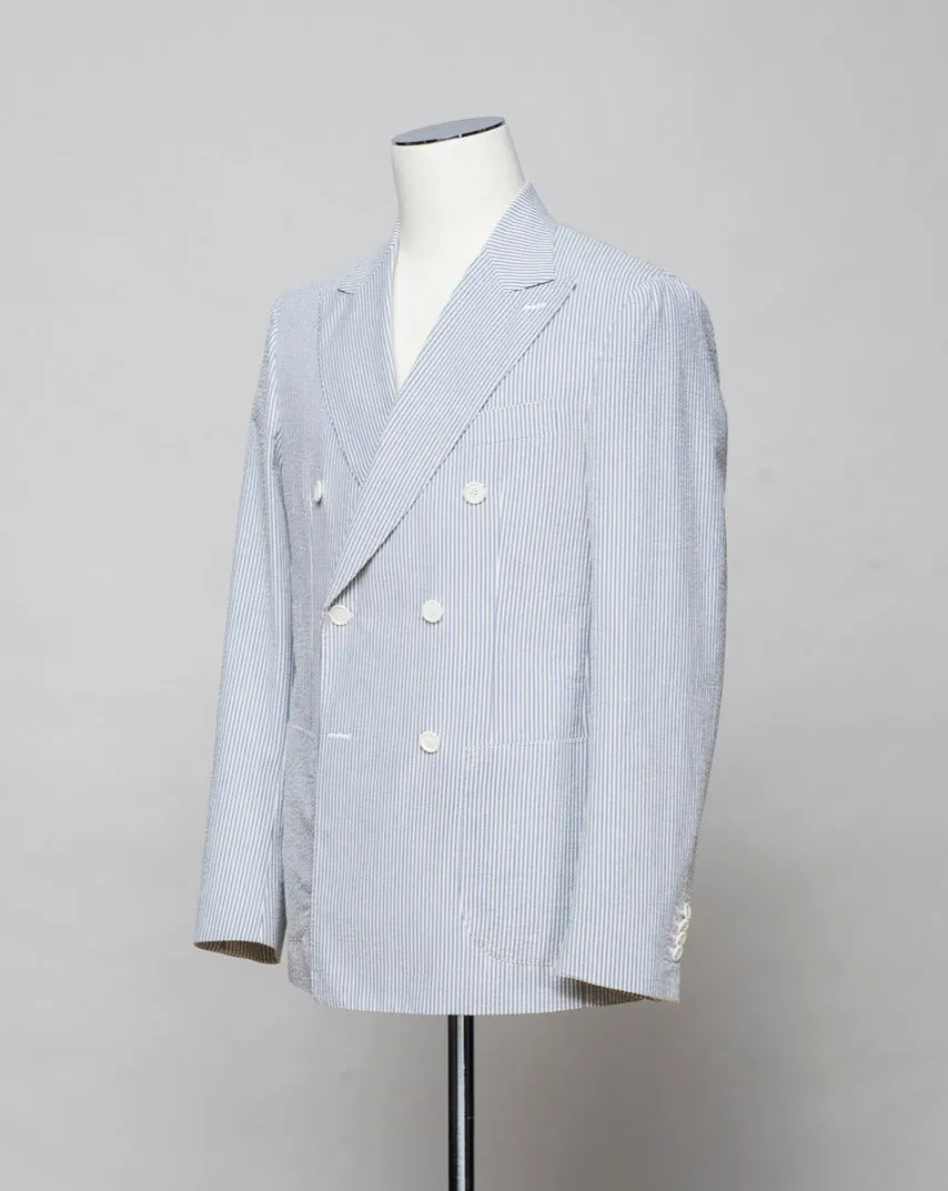 Gaiola Double-Breasted Seersucker Jacket / Light Blue