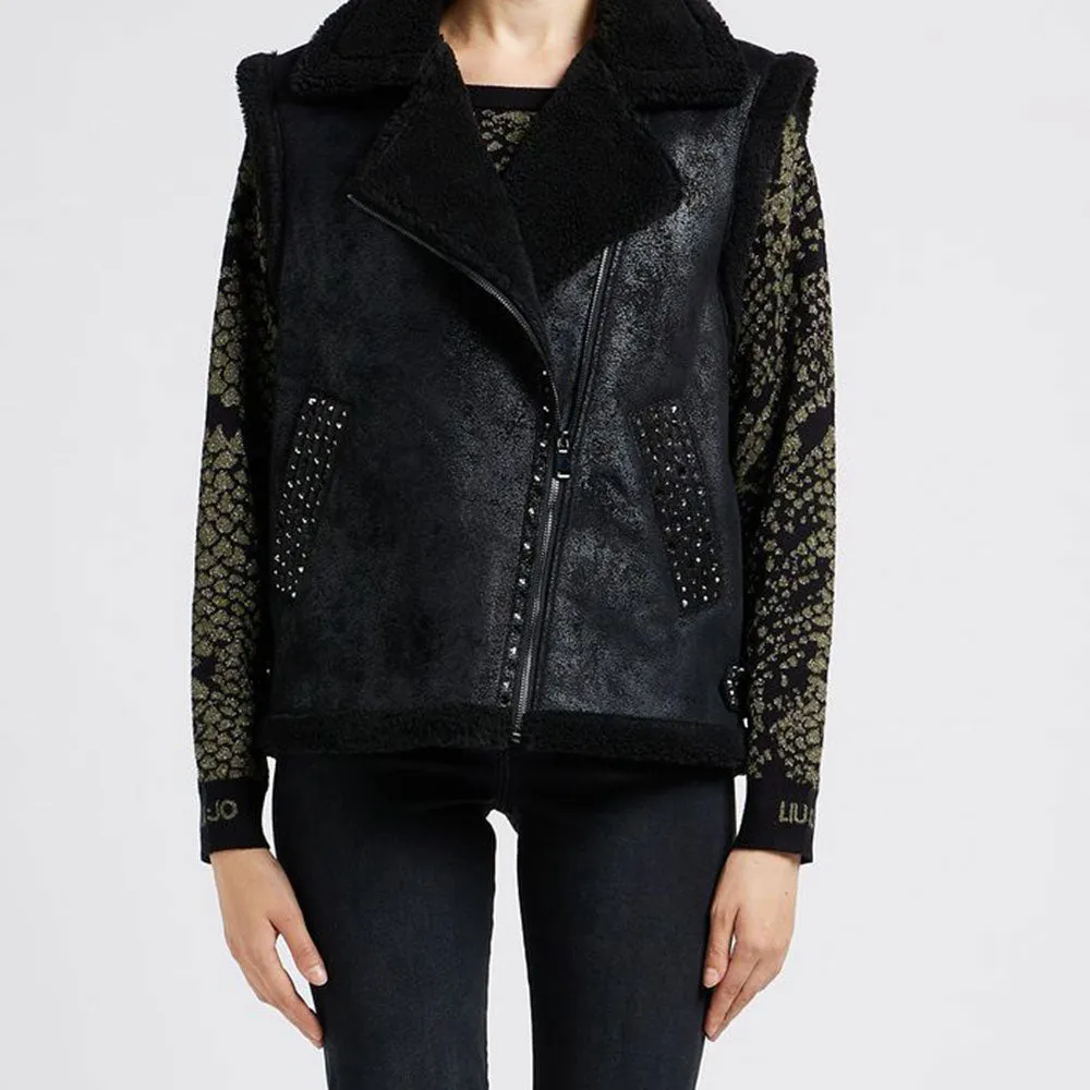 Gilet Donna LIU JO in Eco-Fur Nero con Borchie