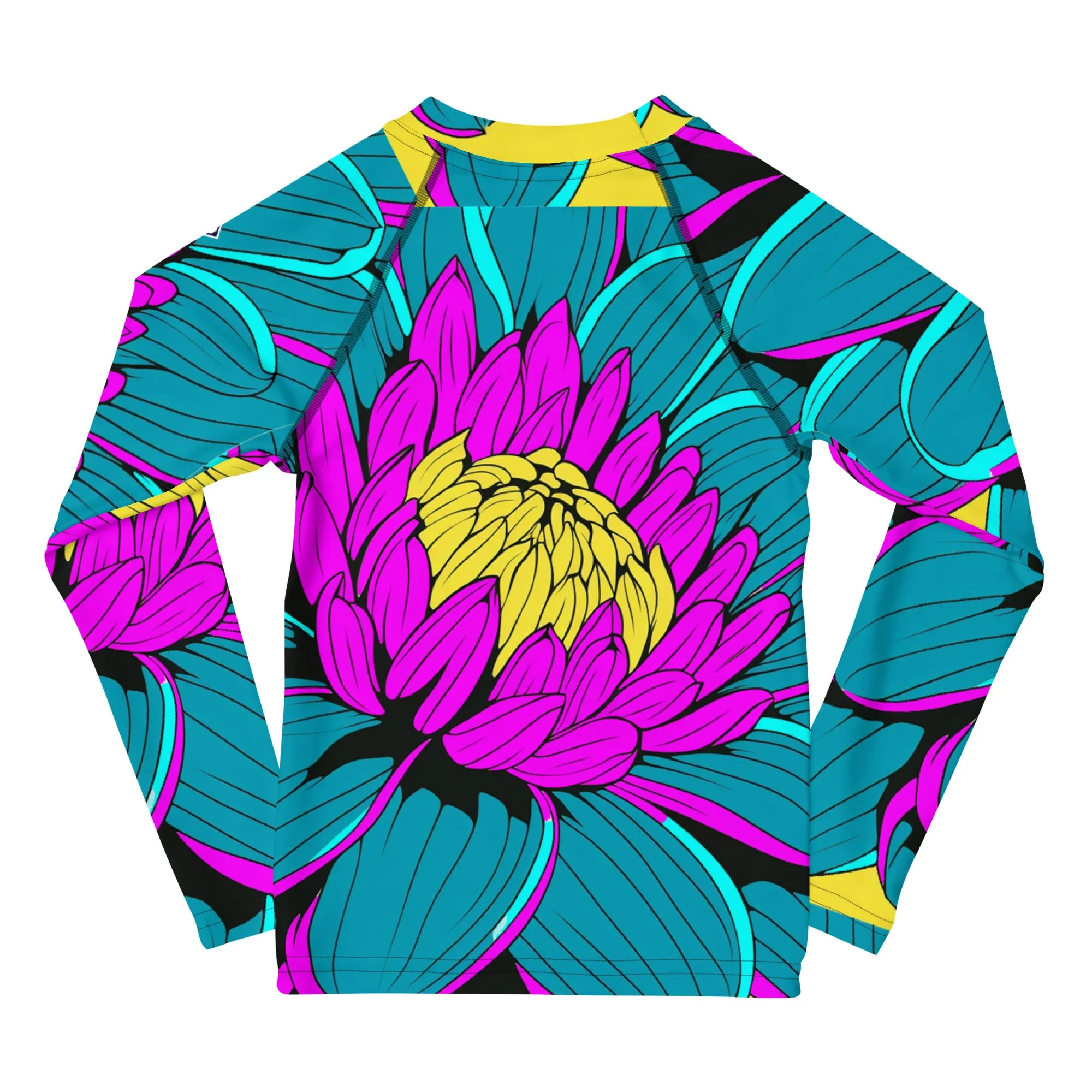 Girl's Pop Art BJJ Long Sleeve Rash Guards - Roy Lichtenstein Inspired Dahlia Print 001