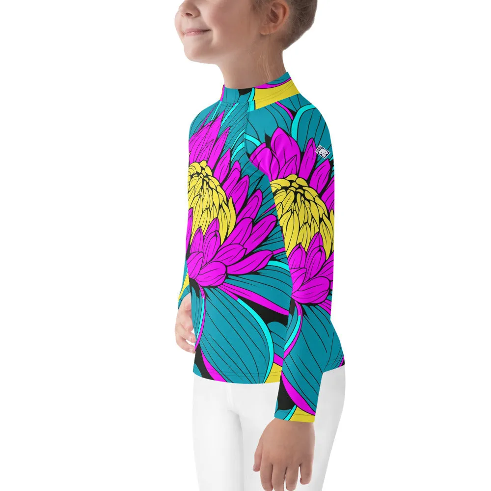 Girl's Pop Art BJJ Long Sleeve Rash Guards - Roy Lichtenstein Inspired Dahlia Print 001