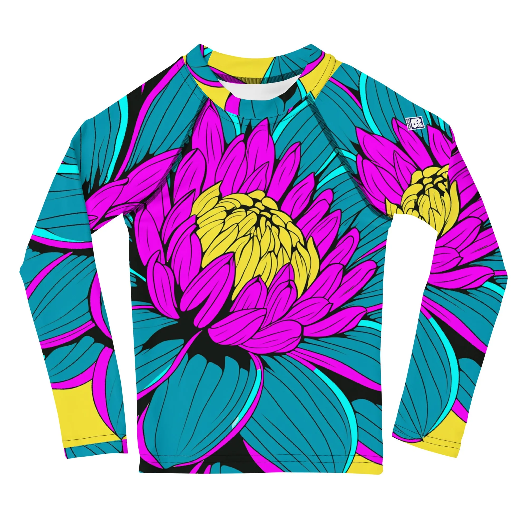 Girl's Pop Art BJJ Long Sleeve Rash Guards - Roy Lichtenstein Inspired Dahlia Print 001