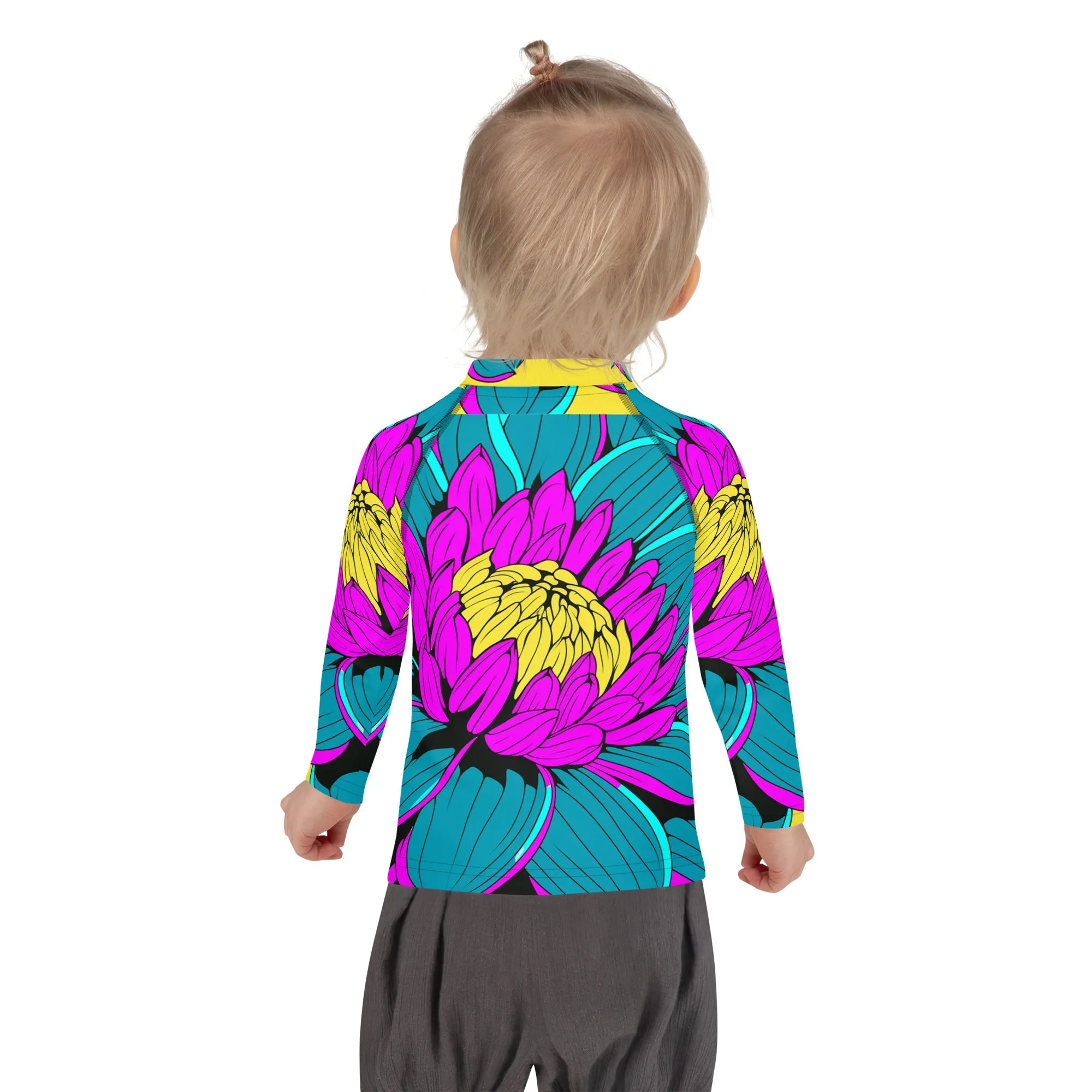 Girl's Pop Art BJJ Long Sleeve Rash Guards - Roy Lichtenstein Inspired Dahlia Print 001