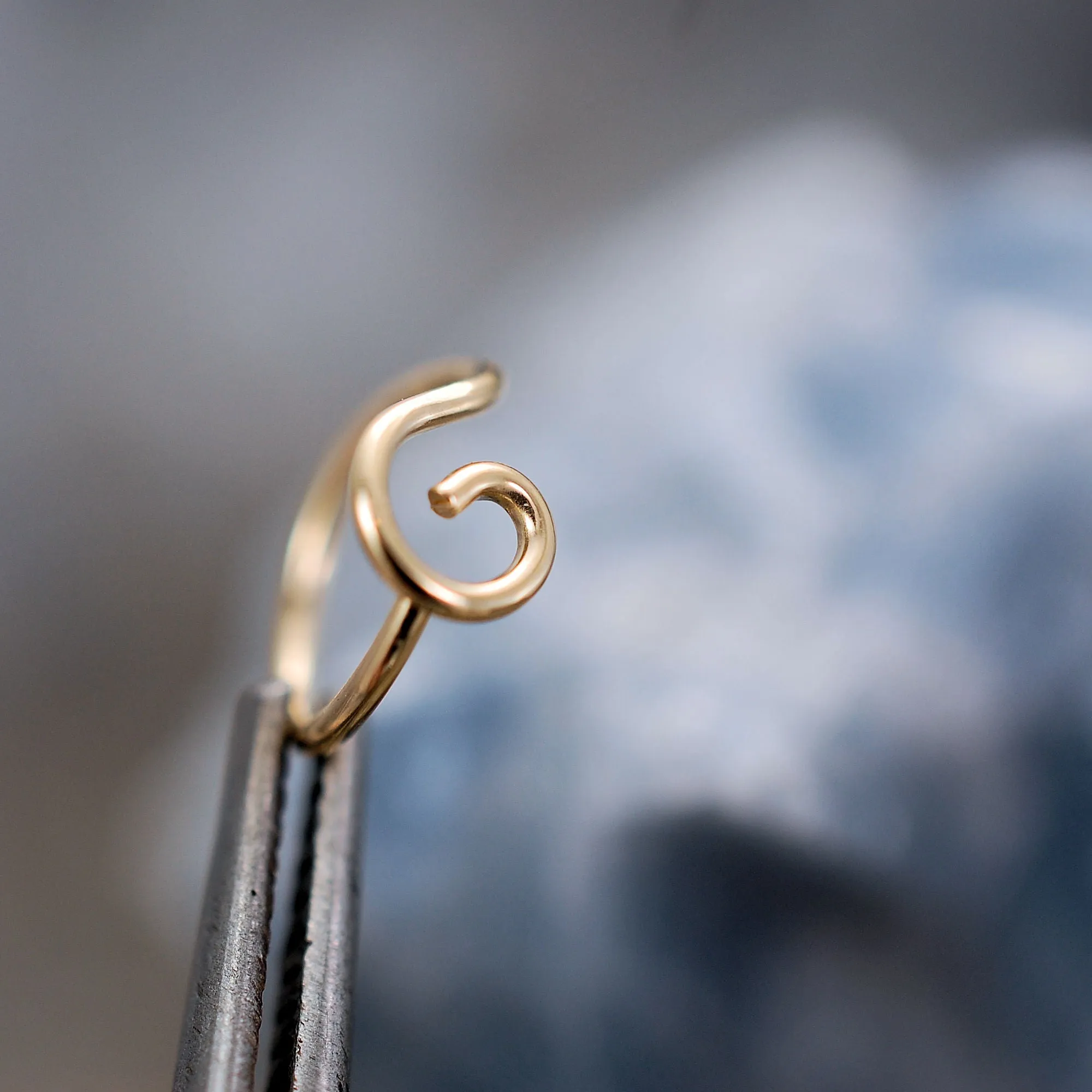 Gold Nose Ring - Organic Open Spiral