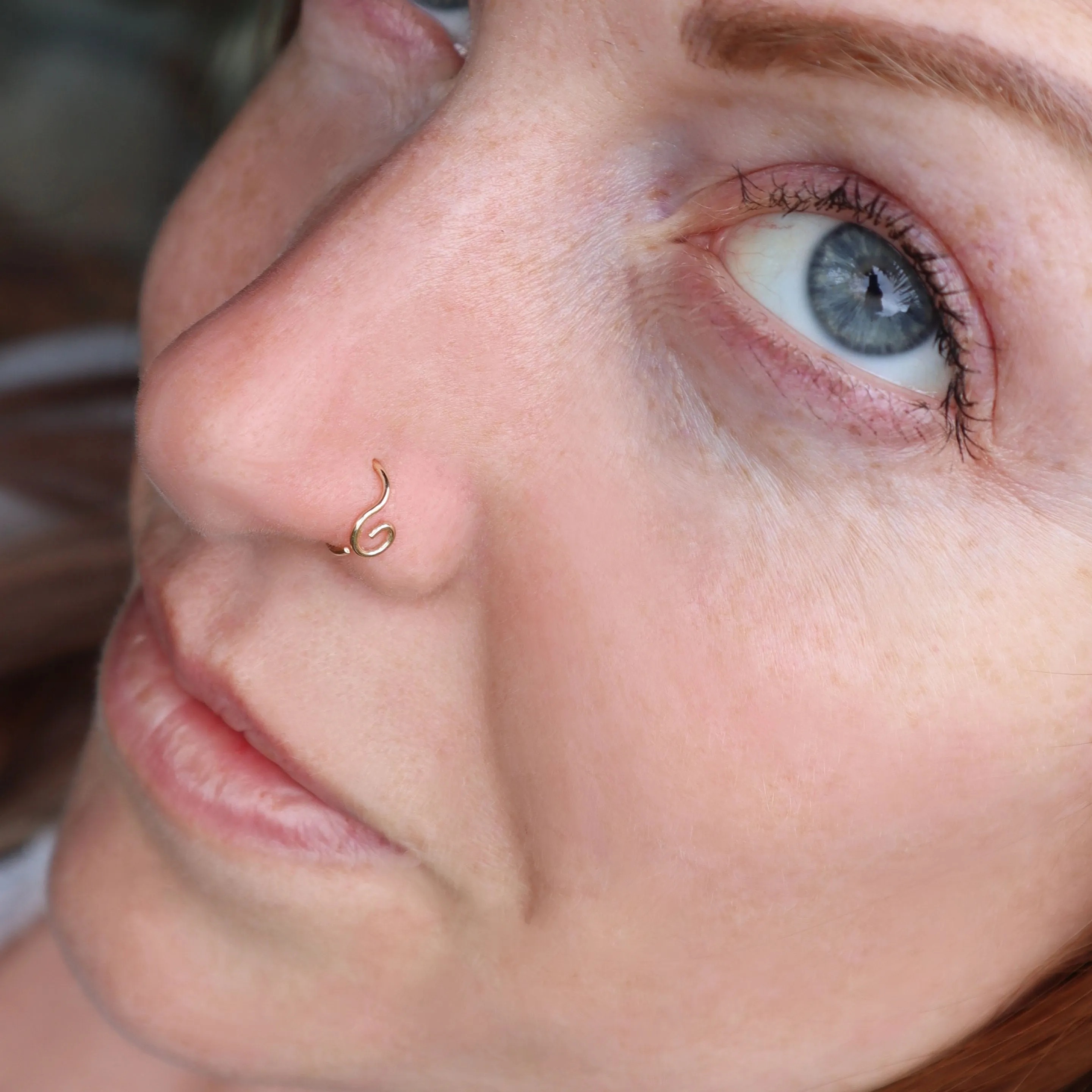 Gold Nose Ring - Organic Open Spiral