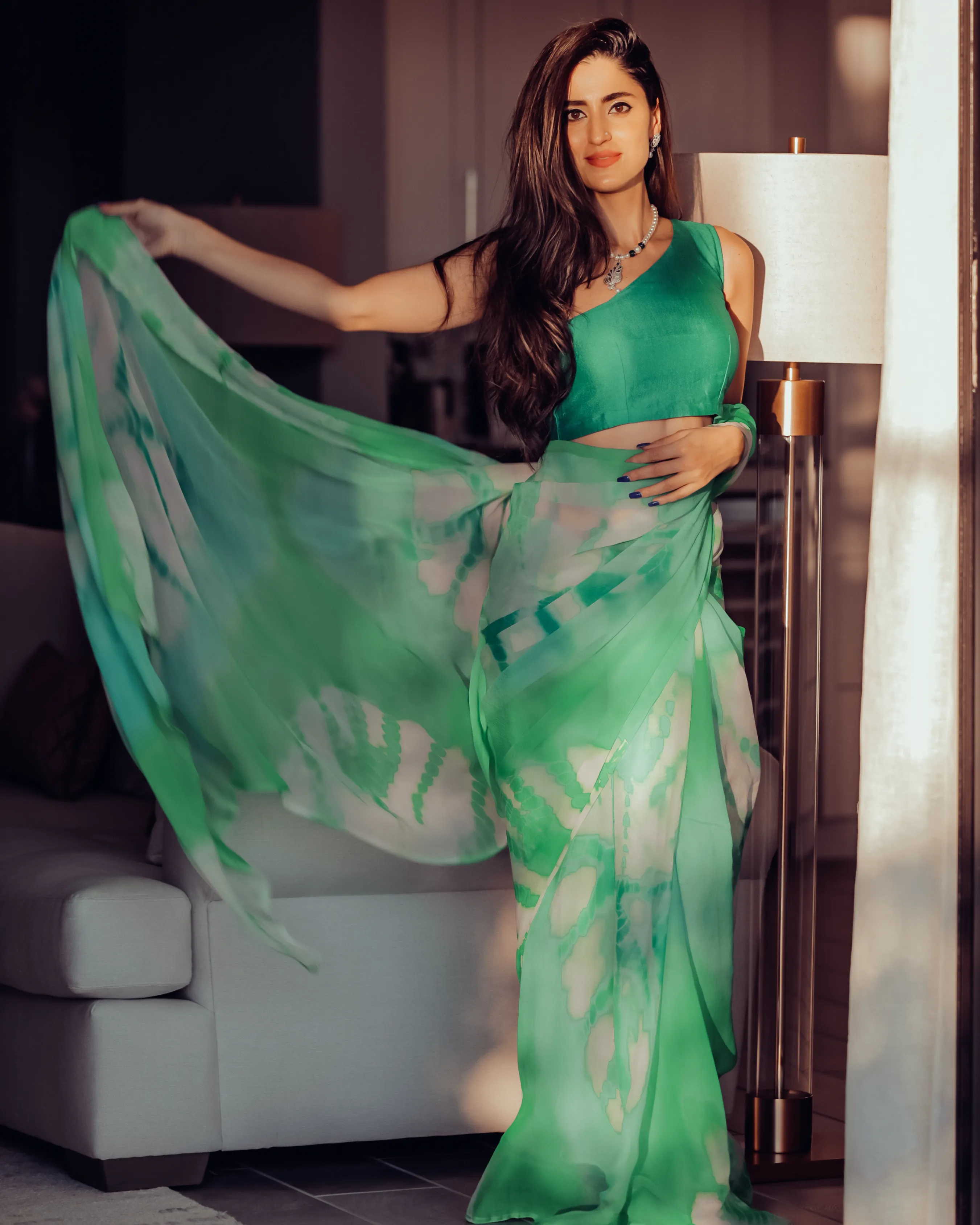 Green Limelight Tie & Dye Pure Chiffon Saree