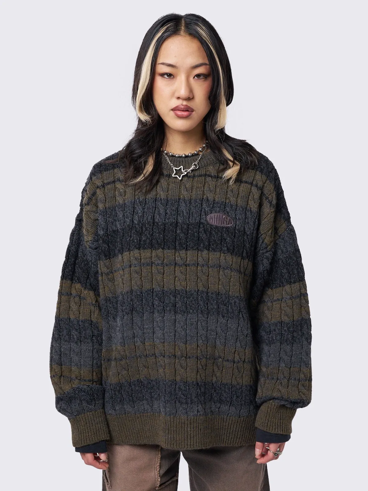 Grizel Striped Cable Knit Jumper