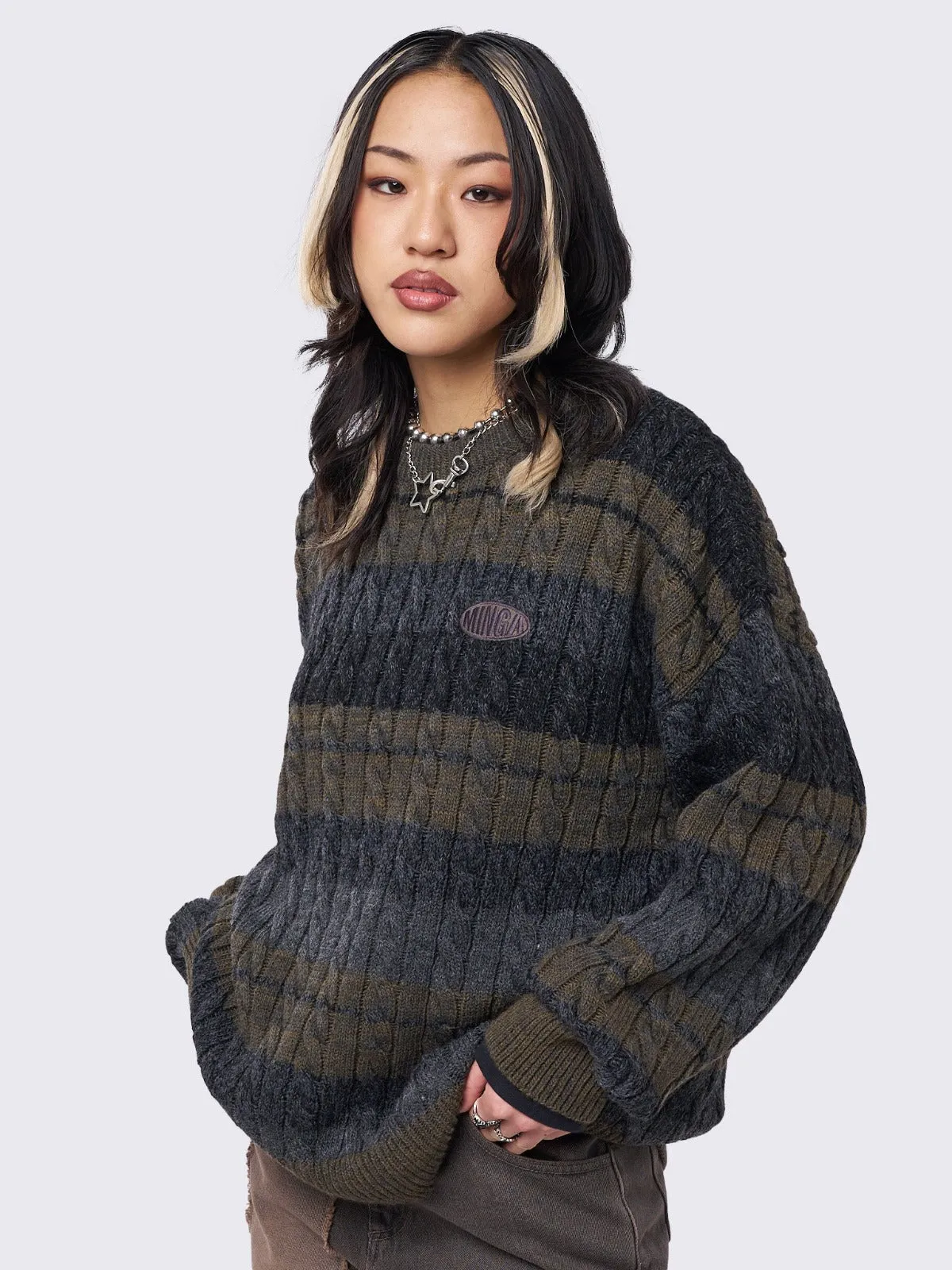 Grizel Striped Cable Knit Jumper